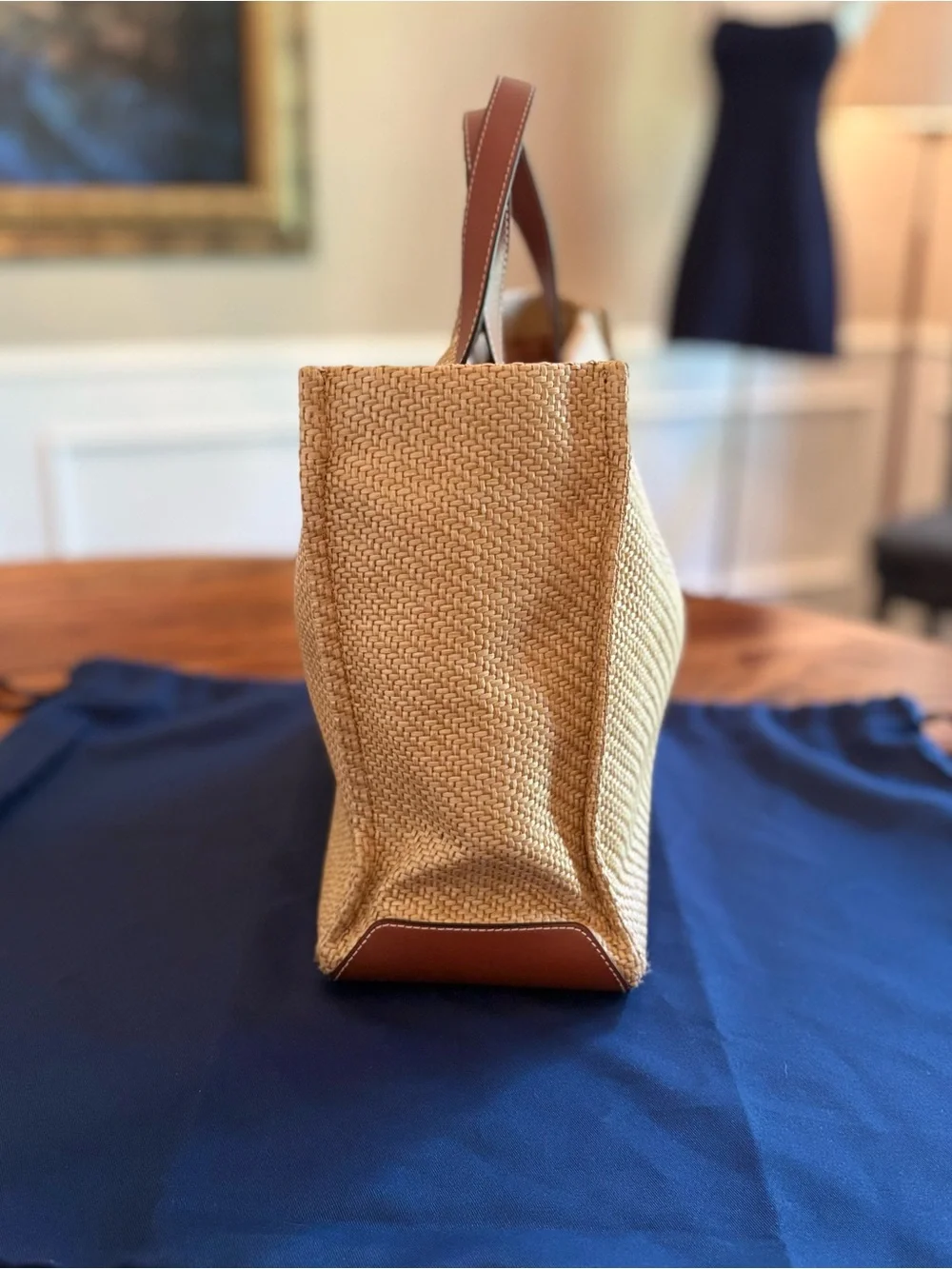 Cole Haan Tan Woven Tote with Brown Leather Handles